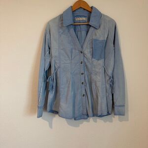 Free People Blue Chambray Long Sleeve Button Down Shirt Women's Size Small